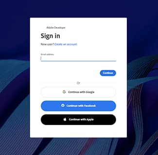 Adobe Developer user sign in