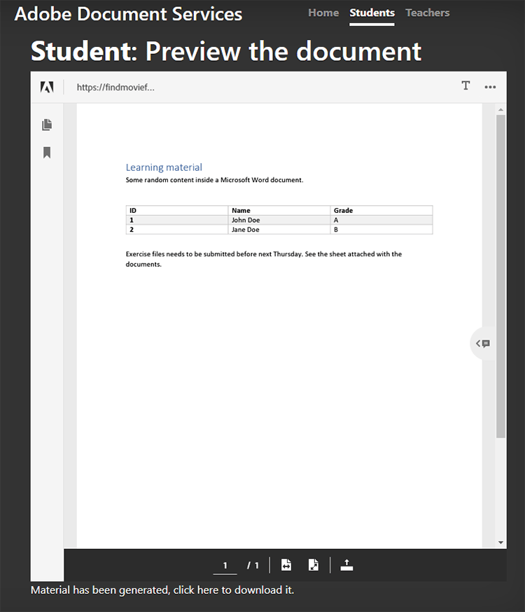 Screenshot of student PDF preview