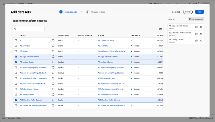 Select datasets