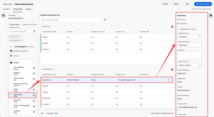 Dataview component selected