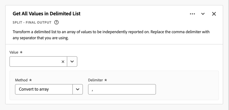 Screenshot of the Get All Values in Delimited list rule builder