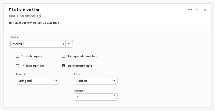 Screenshot of the Split rule - first value