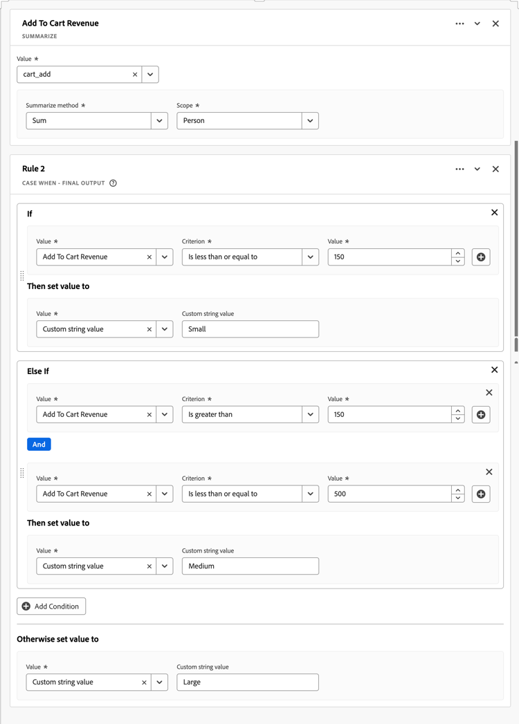 Screenshot of the Summarize rule 1