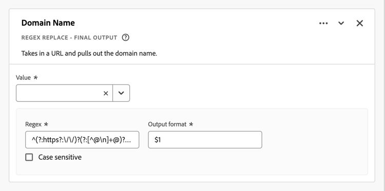 Screenshot of the Domain Name rule builder