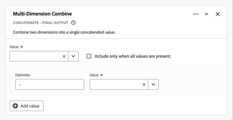 Screenshot of the Multi-Dimension Combine rule builder