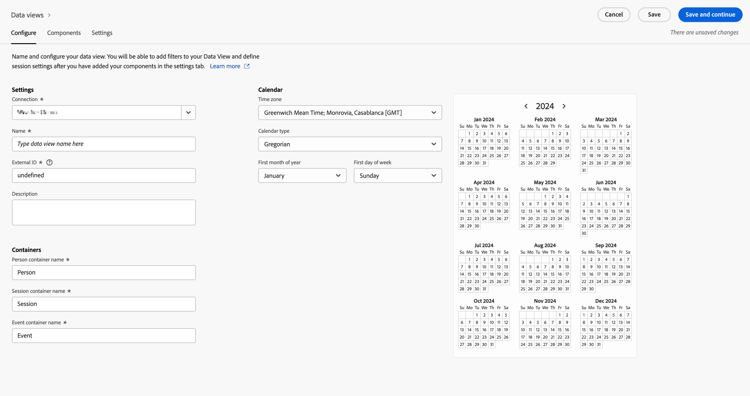 Configure data view