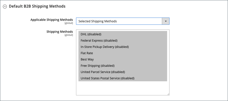 B2B configuration - default shipping methods