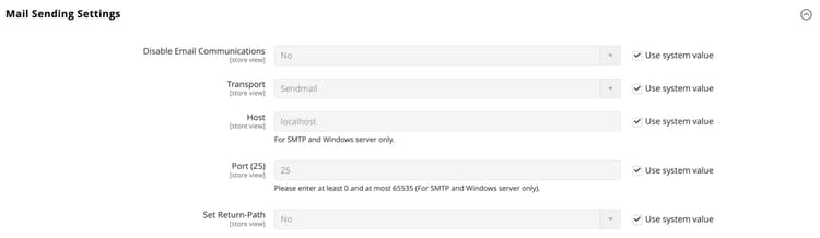 Advanced configuration - Mail Sending Settings