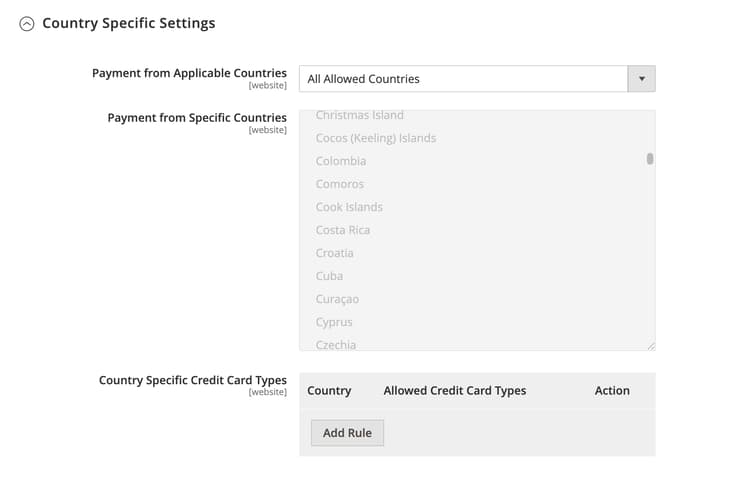 Country Specific Settings