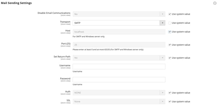 Advanced configuration - mail sending settings