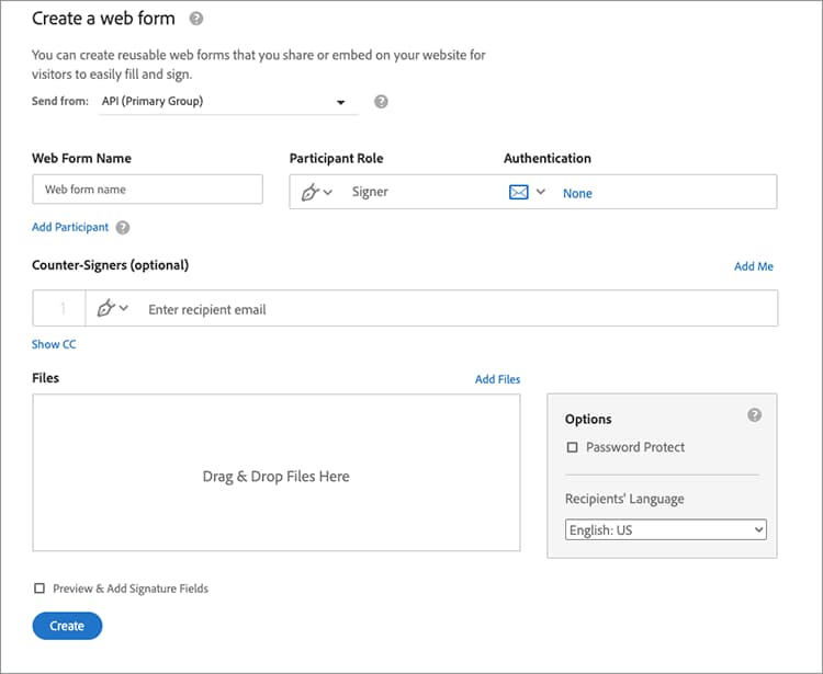 Screenshot of how to create a web form