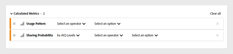 Select an operator and set a value for the added calculated metric