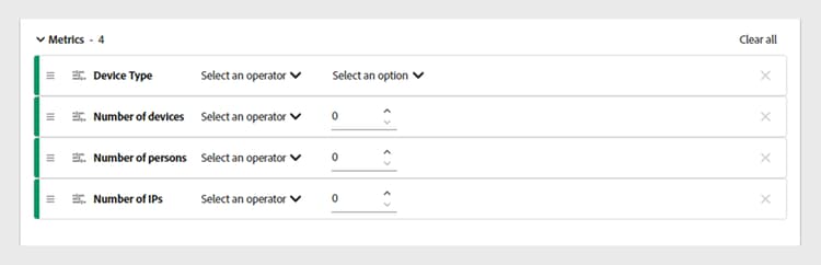 Select an operator and set a value for the added metric