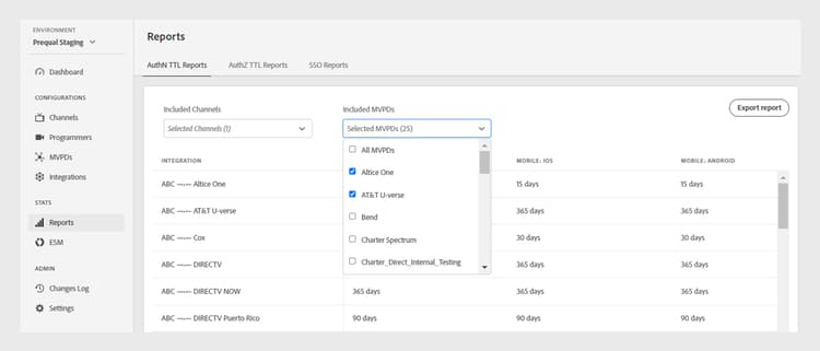 Included MVPDs dropdown menu