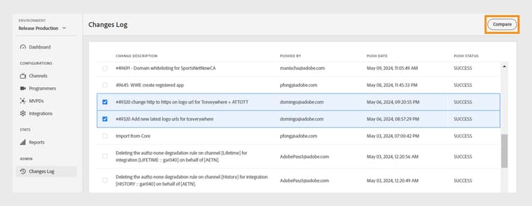 Compare configuration changes