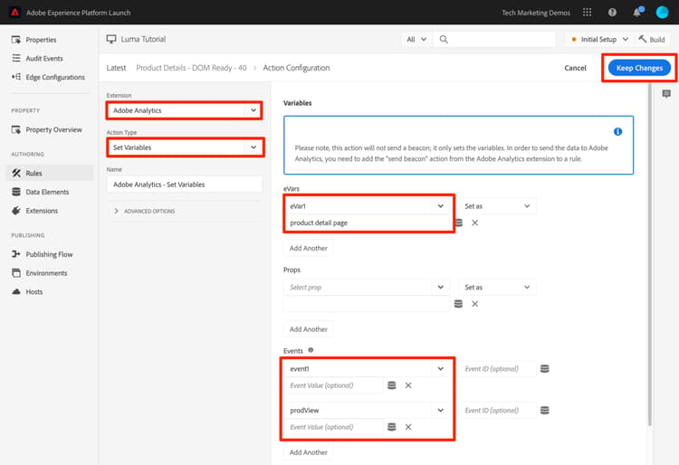 Set Analytics Variables in PDP Rule