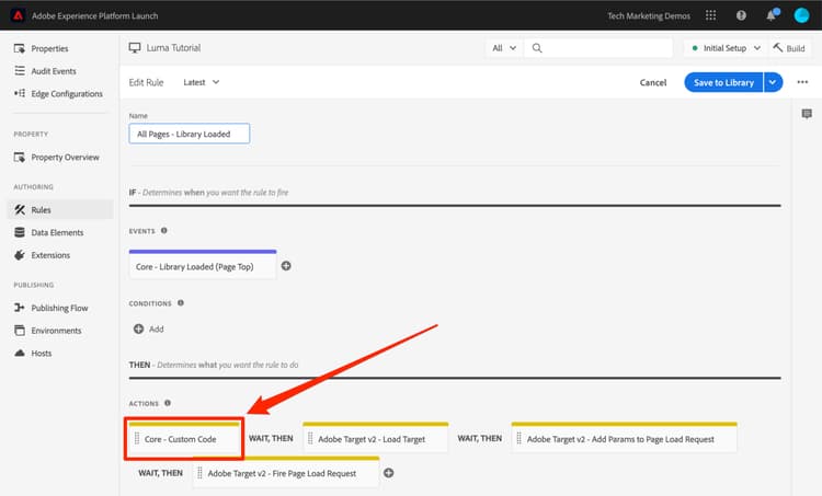 Open the Add Params to Page Load Request action