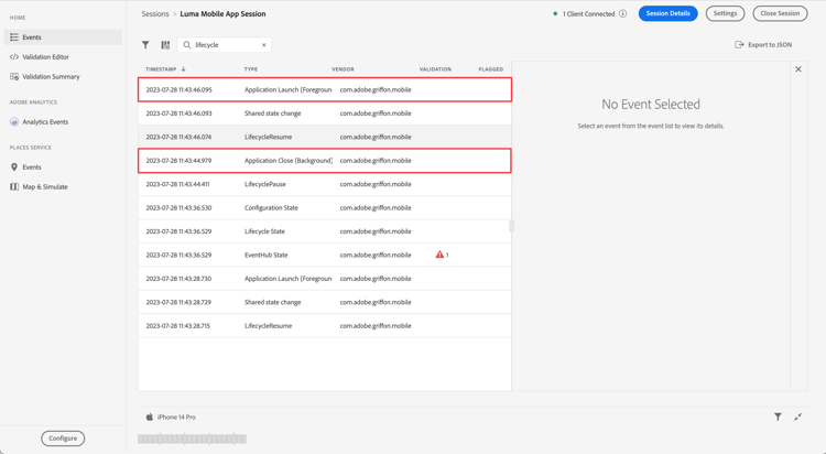 validate lifecycle sent to Platform Edge