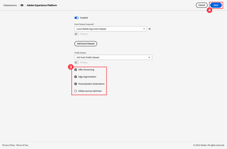 AEP datastream configuration