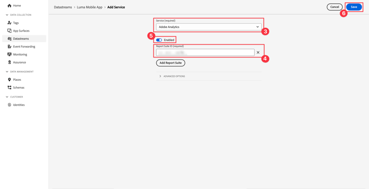 Add Adobe Analytics as datastream service