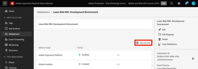 Add a service to the datastream