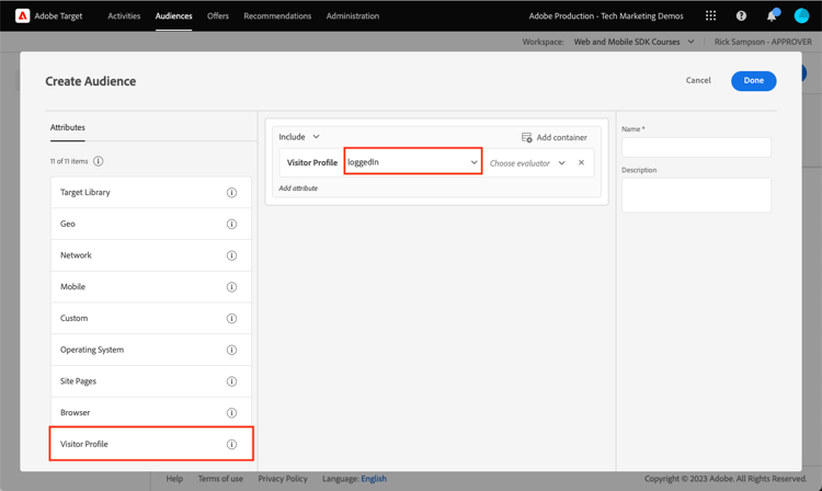 Validate in Target profile